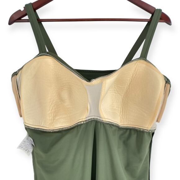 Lands End One Piece Adjustable V Neck Faux Wrap Olive Green Swim Dress 16 - Picture 7 of 10